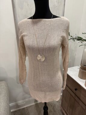 LOFT Cream Off-the-Shoulder Lightweight Knit Sweater